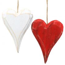 Herzen aus Holz zum Hängen Rot, Weiß 11,5cm 4St