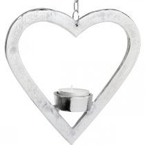 Artikel Teelichthalter aus Metall silbern, Herzform, H17,5cm