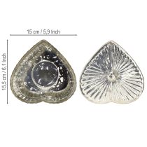 Artikel Herzdose Glas mit Deckel in Herzform Champagner 15,5×15×10 cm für Dekoration