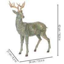 Artikel Hirschfigur aus Polyresin stehend 43cm grün mit goldfarbenen Akzenten für Innenbereich