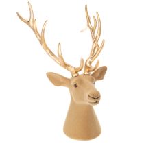 Artikel Deko Hirschkopf aus Kunststoff 52 cm mit hellbraunem Kopf und goldenem Geweih für den Innenbereich