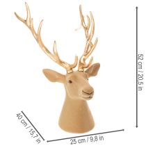 Artikel Deko Hirschkopf aus Kunststoff 52 cm mit hellbraunem Kopf und goldenem Geweih für den Innenbereich