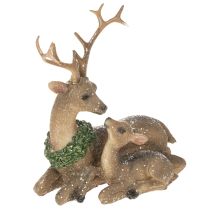Artikel Dekofigur Hirschfamilie mit Schnee 17 cm Kunststoff Braun Weiss Grün für Innenbereich