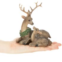 Artikel Dekofigur Hirschfamilie mit Schnee 17 cm Kunststoff Braun Weiss Grün für Innenbereich