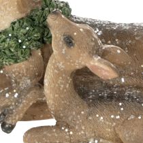 Artikel Dekofigur Hirschfamilie mit Schnee 17 cm Kunststoff Braun Weiss Grün für Innenbereich