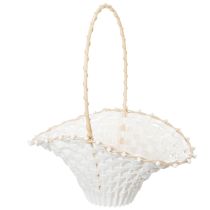 Artikel Weisses Kunststoff Streukörbchen mit Rattanrand 24x17cm für Hochzeiten