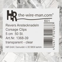 Artikel Transparente Hochzeitsanstecknadeln aus Kunststoff und Metall, 5cm, Silber, 50 Stück