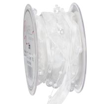Artikel Organza-Hochzeitsband mit Perlen, 20 mm x 5 m, Weiss