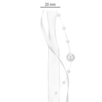 Artikel Organza-Hochzeitsband mit Perlen, 20 mm x 5 m, Weiss