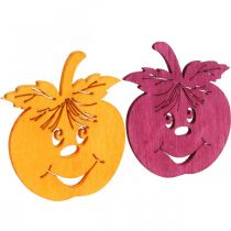 Streudeko Lachender Apfel, Herbst, Tischdeko, Holzapfel Orange, Gelb, Grün, Pink H3,5cm B4cm 72St