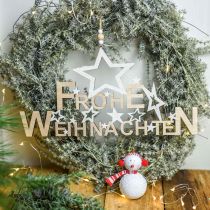 Artikel Holzdeko Frohe Weihnachten, Sterndeko, Dekohänger Advent Natur, Weiß H15cm B30cm 2St