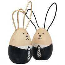 Artikel Holzhasen Osterdeko Schwarz-Weiss mit Drahtohren, Ø 4,5 cm x 12 cm, Set aus 4