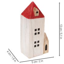 Artikel Deko-Holzhaus-Set, rot-weiss, 6-teilig, Höhen 13/9/6 cm, winterliche Innenraumdekoration