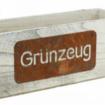 Artikel Holz-Pflanzkasten Weiss gewaschen mit Edelrost „Grünzeug“, 35x12x11 cm, für Innen und Aussen