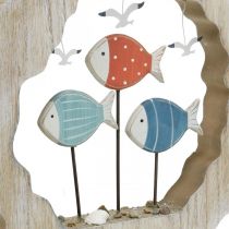 Artikel Tischdekoration Holzring mit Fischen und Möwen 28 cm Natur Blau Rot