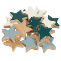 Artikel Holzsterne Streudeko aus Mangoholz 5 cm Weiss Blau Türkis 12 Stück