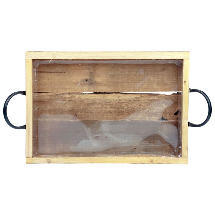 Artikel Holztablett mit Griffen 40×27,5×5 cm Natur Schwarz aus Holz und Metall