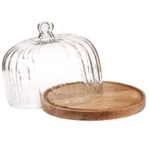 Artikel Holzteller mit gerillter Glashaube Ø29cm H22cm Dekoration
