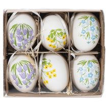 Artikel Ostereier aus Naturweiss, Hühnereier, mit Blütenmotiven, 6 cm, Set mit 6 Stück, für Osterdeko im Innenbereich