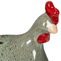 Artikel Keramik Dekofigur Huhn 13 cm, Grün mit roten Details, Set aus 2, für Wohnbereich