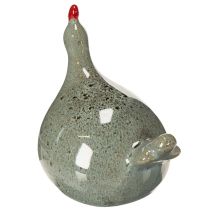 Artikel Keramik Dekofigur Huhn 13 cm, Grün mit roten Details, Set aus 2, für Wohnbereich