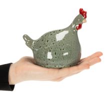 Artikel Keramik Dekofigur Huhn 13 cm, Grün mit roten Details, Set aus 2, für Wohnbereich