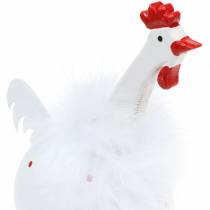 Artikel Huhn aus Metall und Holz 21cm Weiss-Rot mit Punkten für Frühlingsdekoration