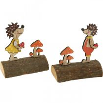 Igel mit Pilzen, Herbstfigur, Holzigel-Paar Gelb/Orange H11cm L10/10,5cm 2er-Set