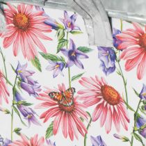 Artikel Jardiniere Metall Blumenkasten mit Echinacea-Motiv 20×12,5×10 cm, Weiss-Rosa-Lila