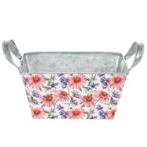 Artikel Jardiniere Metall Blumenkasten mit Echinacea-Motiv 20×12,5×10 cm, Weiss-Rosa-Lila