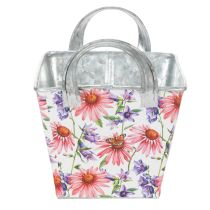 Artikel Jardiniere Metall Blumenkasten mit Echinacea-Motiv 20×12,5×10 cm, Weiss-Rosa-Lila