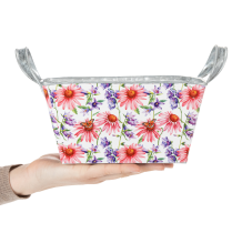 Artikel Jardiniere Metall Blumenkasten mit Echinacea-Motiv 20×12,5×10 cm, Weiss-Rosa-Lila