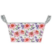 Artikel Jardiniere Metall Blumenkasten mit Echinacea-Motiv 20×12,5×10 cm, Weiss-Rosa-Lila
