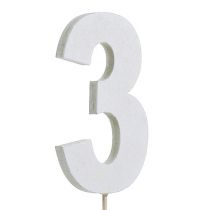 Artikel Jubiläumszahl „3“ am Stab Weiß L27cm 10St