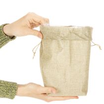 Artikel Jutetasche aus Jute und Kunststoff 13,5×11cm H25cm in Naturfarben mit Kordel