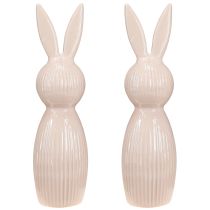 Artikel Keramik Hase Figur Rosa 22cm mit Rillenstruktur für Innendekoration