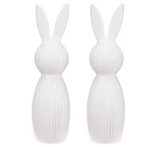 Artikel Keramik Hasenfigur 22cm Weiss glänzend mit Rillenstruktur 2er-Set für Frühlings- und Osterdekoration