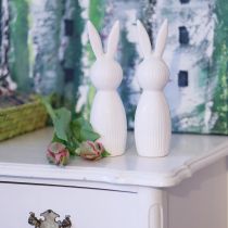 Artikel Keramik Hasenfigur 22cm Weiss glänzend mit Rillenstruktur 2er-Set für Frühlings- und Osterdekoration