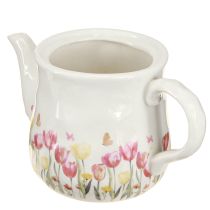 Artikel Keramik Kanne 20 cm mit Blumenmotiv in Weiss – Wohn- und Tischdekoration