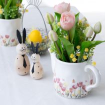 Artikel Keramik Kanne 20 cm mit Blumenmotiv in Weiss – Wohn- und Tischdekoration