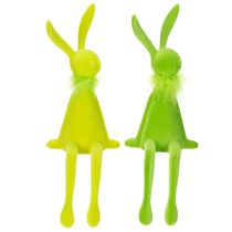 Artikel Osterhase Kantenhocker Dekofigur 36cm aus Kunststoff, samtig beflockt, Grün, 2er Set für Frühlingsdekoration