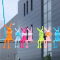 Artikel Dekorative Kantenhocker Osterhasen aus Kunststoff mit beflockter Oberfläche, 36 cm, Lachs und Orange, für Wohnraumdekoration