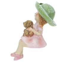 Artikel Dekofigur Kantenhocker Mädchen mit Hund Polyresin Rosa Grün 9,5cm