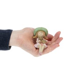 Artikel Dekofigur Kantenhocker Mädchen mit Hund Polyresin Rosa Grün 9,5cm