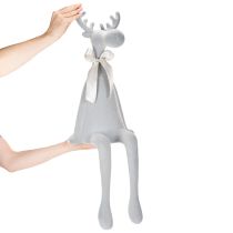 Artikel Dekofigur Kantenhocker Elch 80 cm beflockt hellgrau mit Schleife
