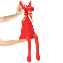 Artikel Dekofigur Elch Kantenhocker beflockt mit Schleife 80cm Rot Kunststoff