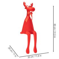Artikel Dekofigur Elch Kantenhocker beflockt mit Schleife 80cm Rot Kunststoff