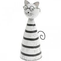 Katze mit Brille, Dekofigur zum Stellen, Katzenfigur Metall Schwarz-Weiß H16cm Ø7cm
