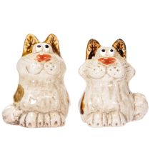 Artikel Keramik Katzenfiguren Set 8 cm Braun Lustige Deko für Wohnzimmer 4er-Set