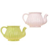 Artikel Keramik Übertopf Teekannen-Design 19,5×13,5×11cm Rosa Grün 2 Stk